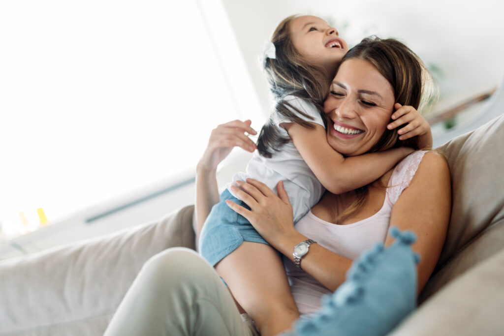 Happy family having fun time together at home.